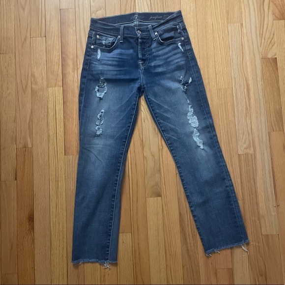 7 for All Mankind Josefina Blue Ripped Skinny Boyfriend Jeans Size 25 - Picture 2 of 6